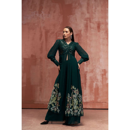 Suruchi Parakh Womens Green Embellished Kurta and Palazzo (Set of 2)