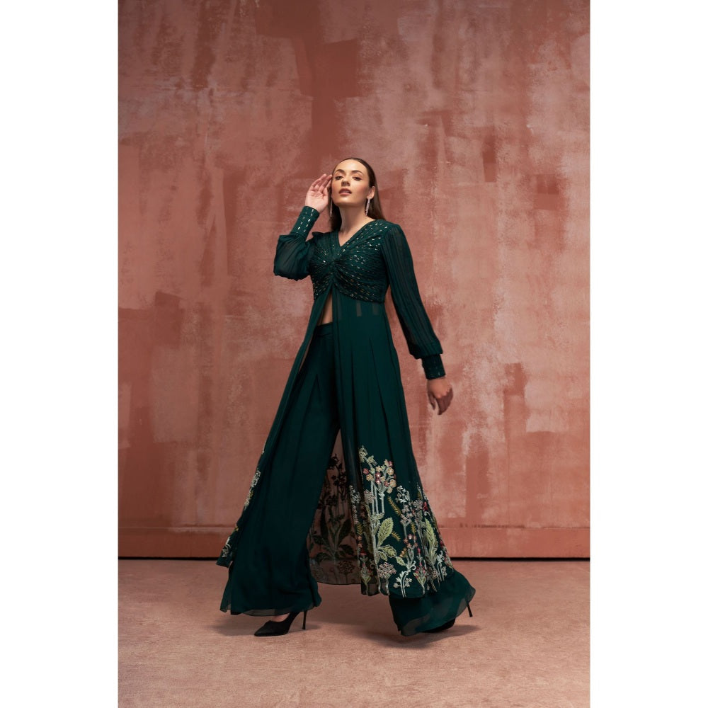 Suruchi Parakh Womens Green Embellished Kurta and Palazzo (Set of 2)