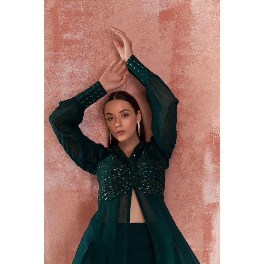 Suruchi Parakh Womens Green Embellished Kurta and Palazzo (Set of 2)