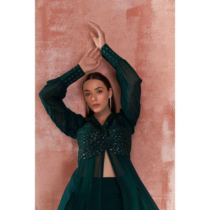 Suruchi Parakh Womens Green Embellished Kurta and Palazzo (Set of 2)