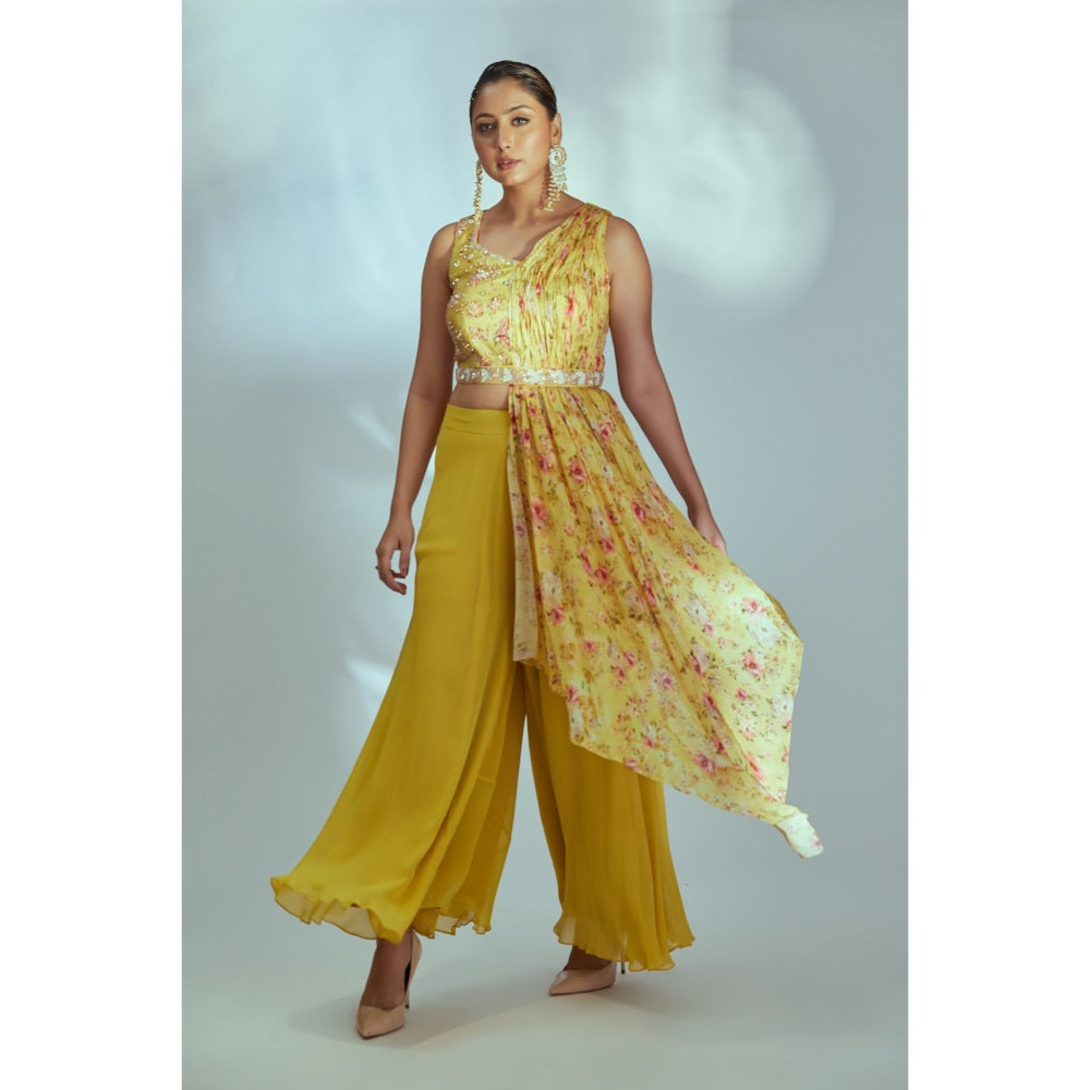 Suruchi Parakh Womens Yellow Floral Print Crop Top and Palazzo (Set of 2)