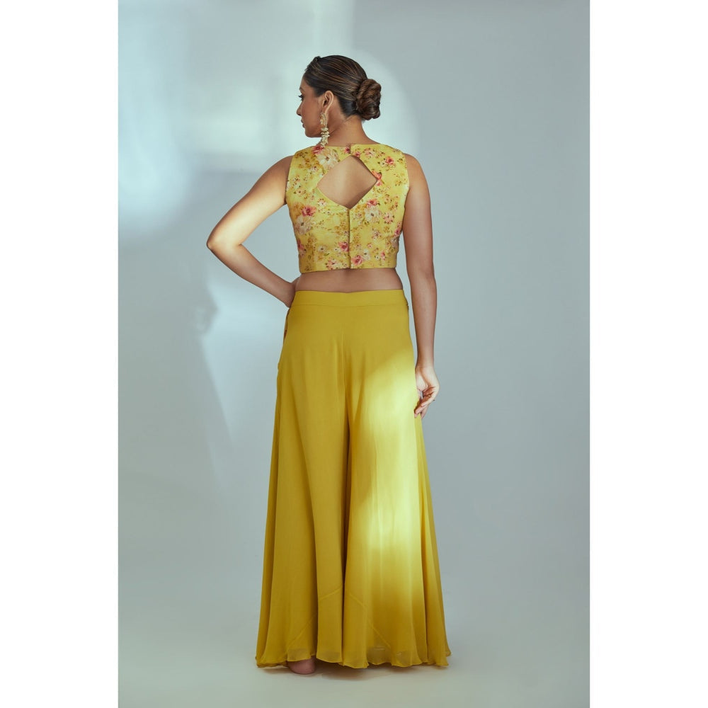 Suruchi Parakh Womens Yellow Floral Print Crop Top and Palazzo (Set of 2)
