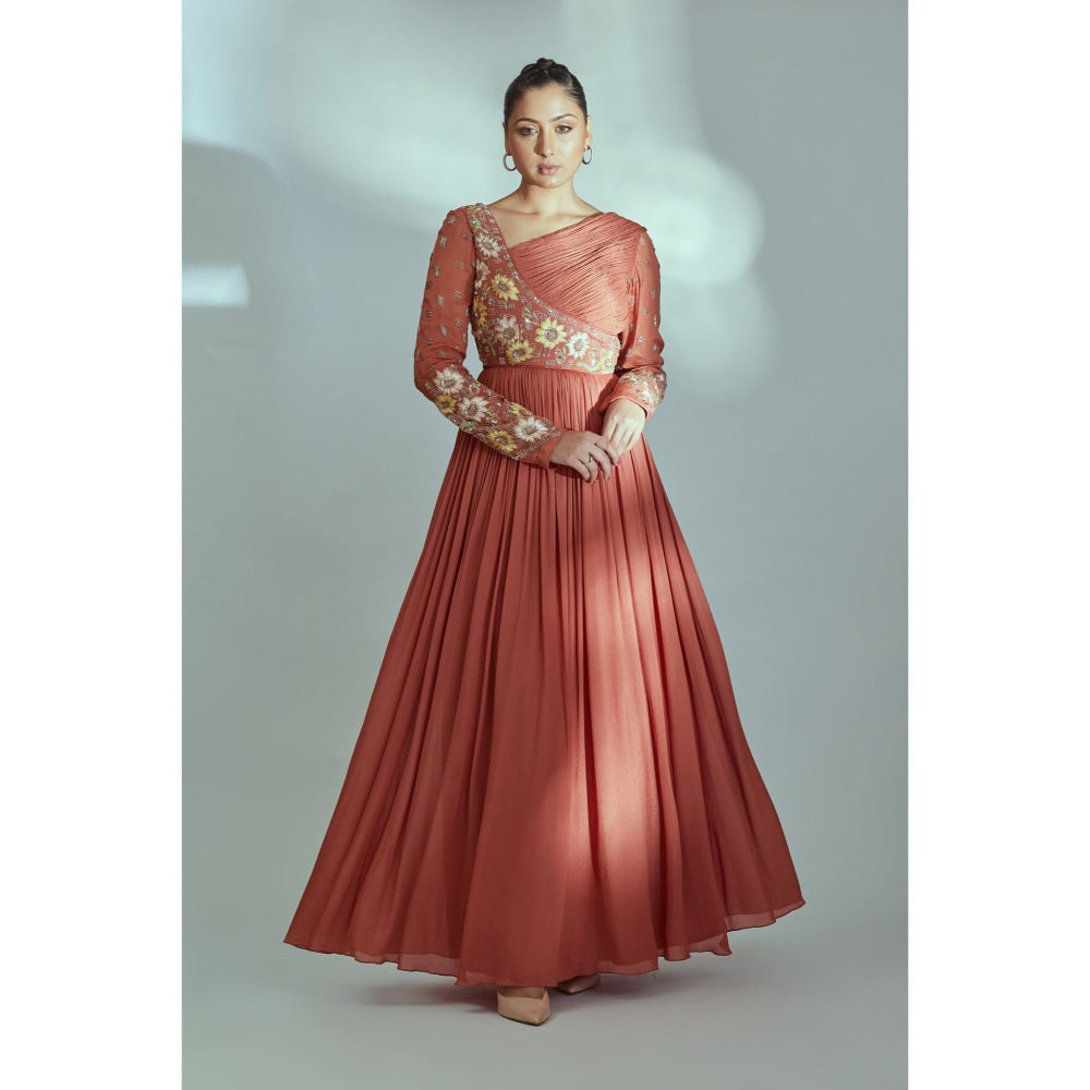 Suruchi Parakh Womens Rust Embellished Maxi Dress