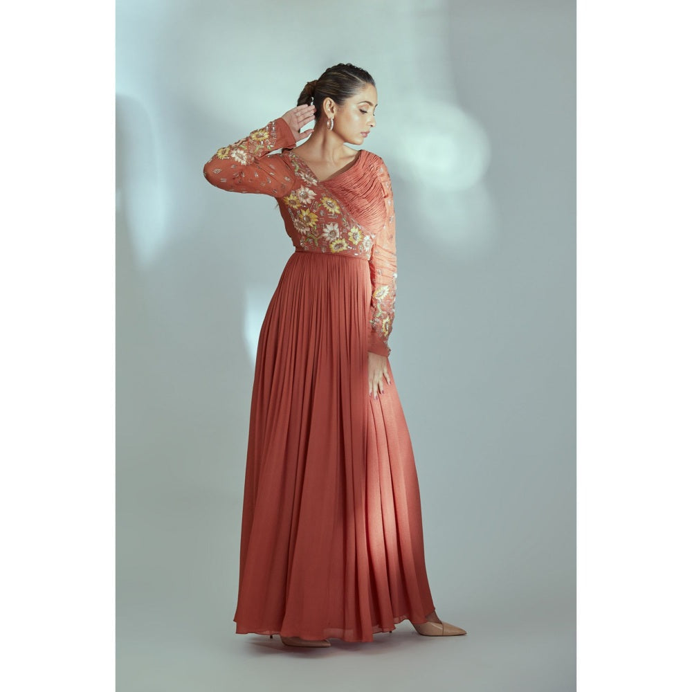 Suruchi Parakh Womens Rust Embellished Maxi Dress