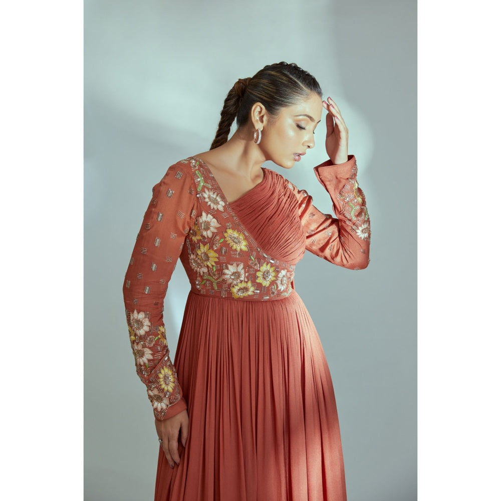 Suruchi Parakh Womens Rust Embellished Maxi Dress