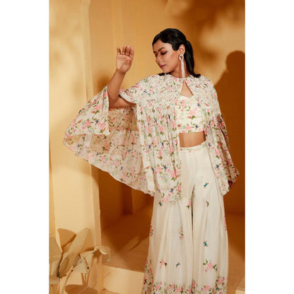 Suruchi Parakh Womens White Floral Print Co-ord (Set of 3)