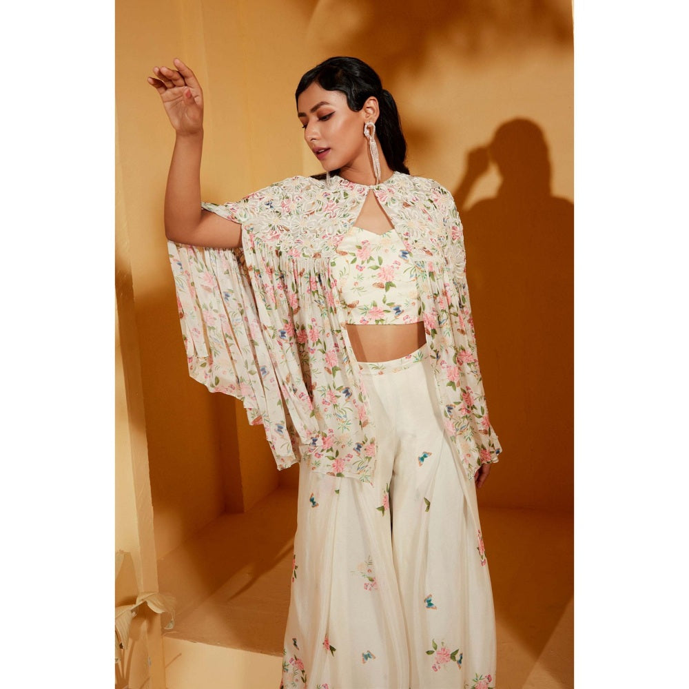 Suruchi Parakh Womens White Floral Print Co-ord (Set of 3)