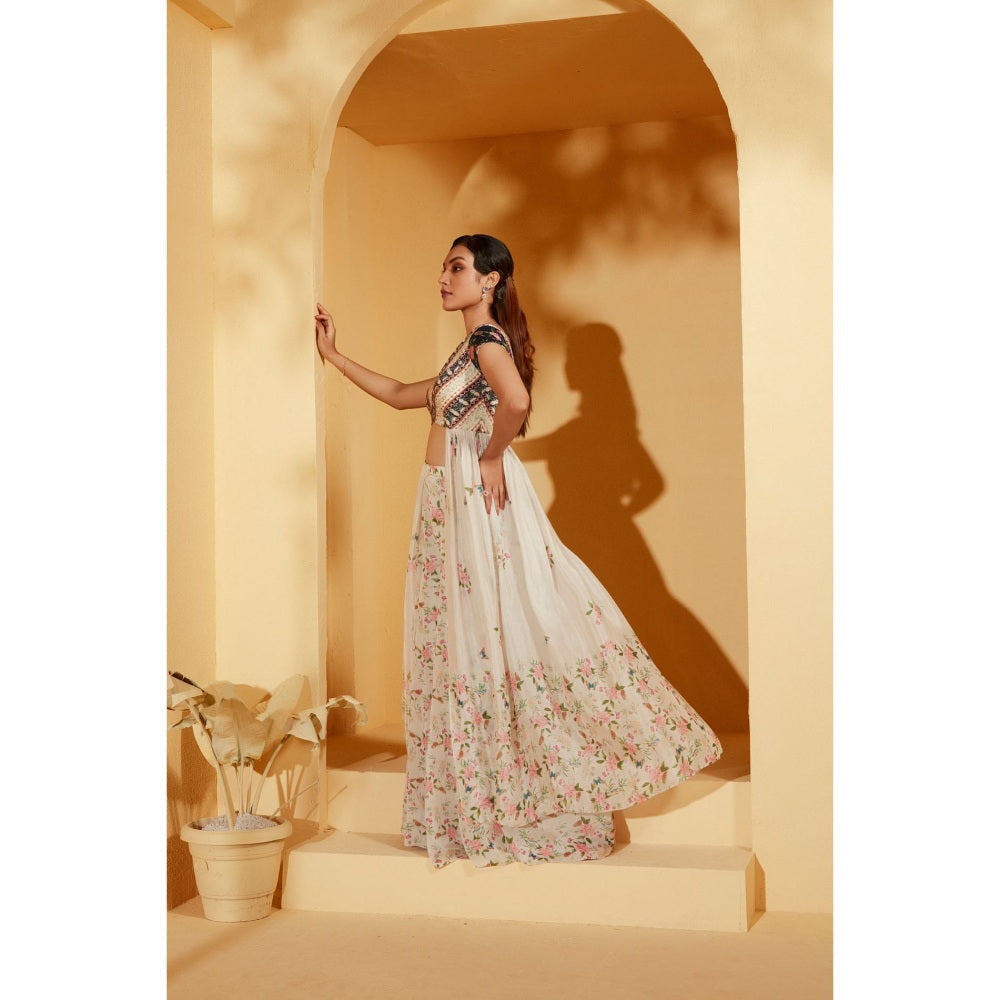 Suruchi Parakh Womens White Floral Print Top and Palazzo (Set of 2)