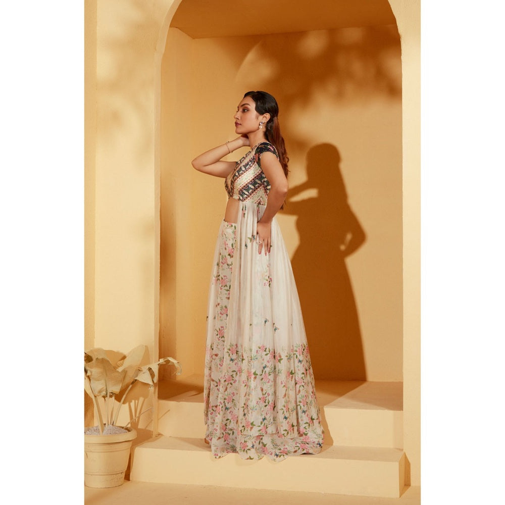 Suruchi Parakh Womens White Floral Print Top and Palazzo (Set of 2)