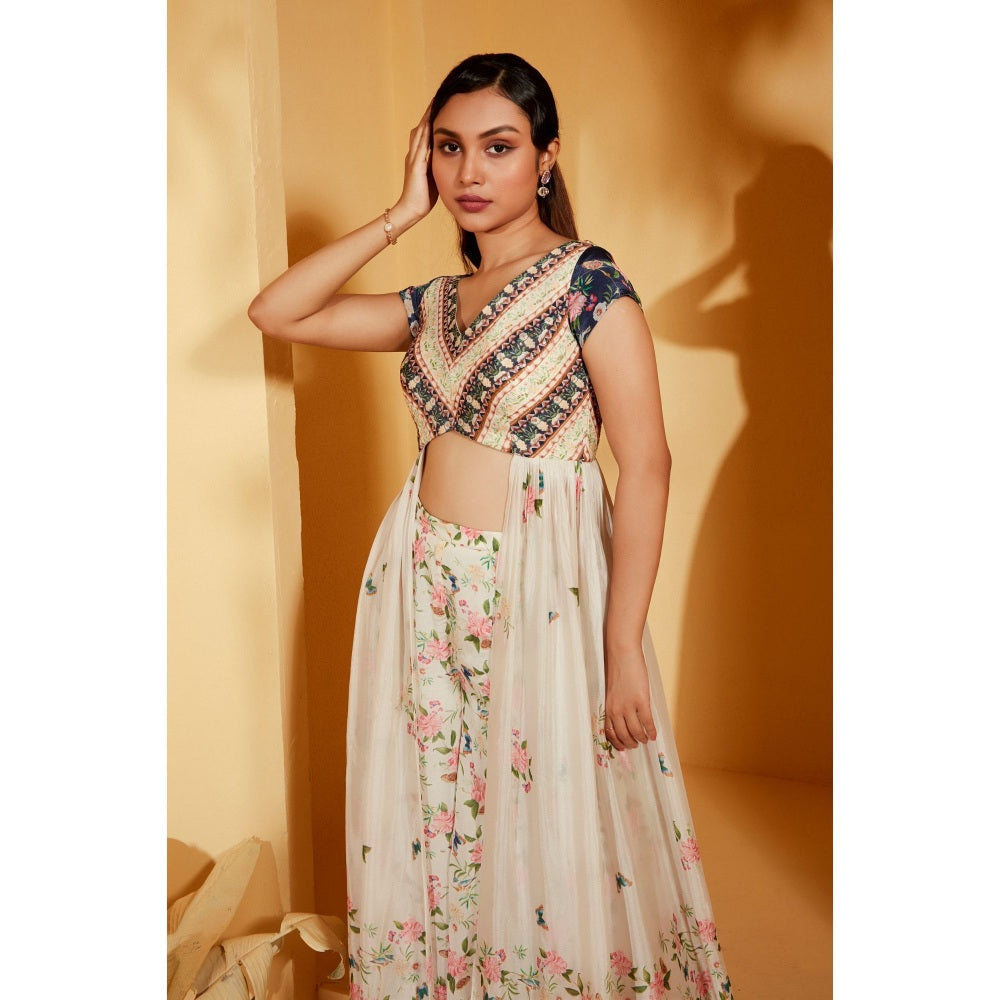 Suruchi Parakh Womens White Floral Print Top and Palazzo (Set of 2)