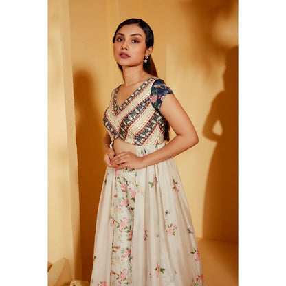 Suruchi Parakh Womens White Floral Print Top and Palazzo (Set of 2)