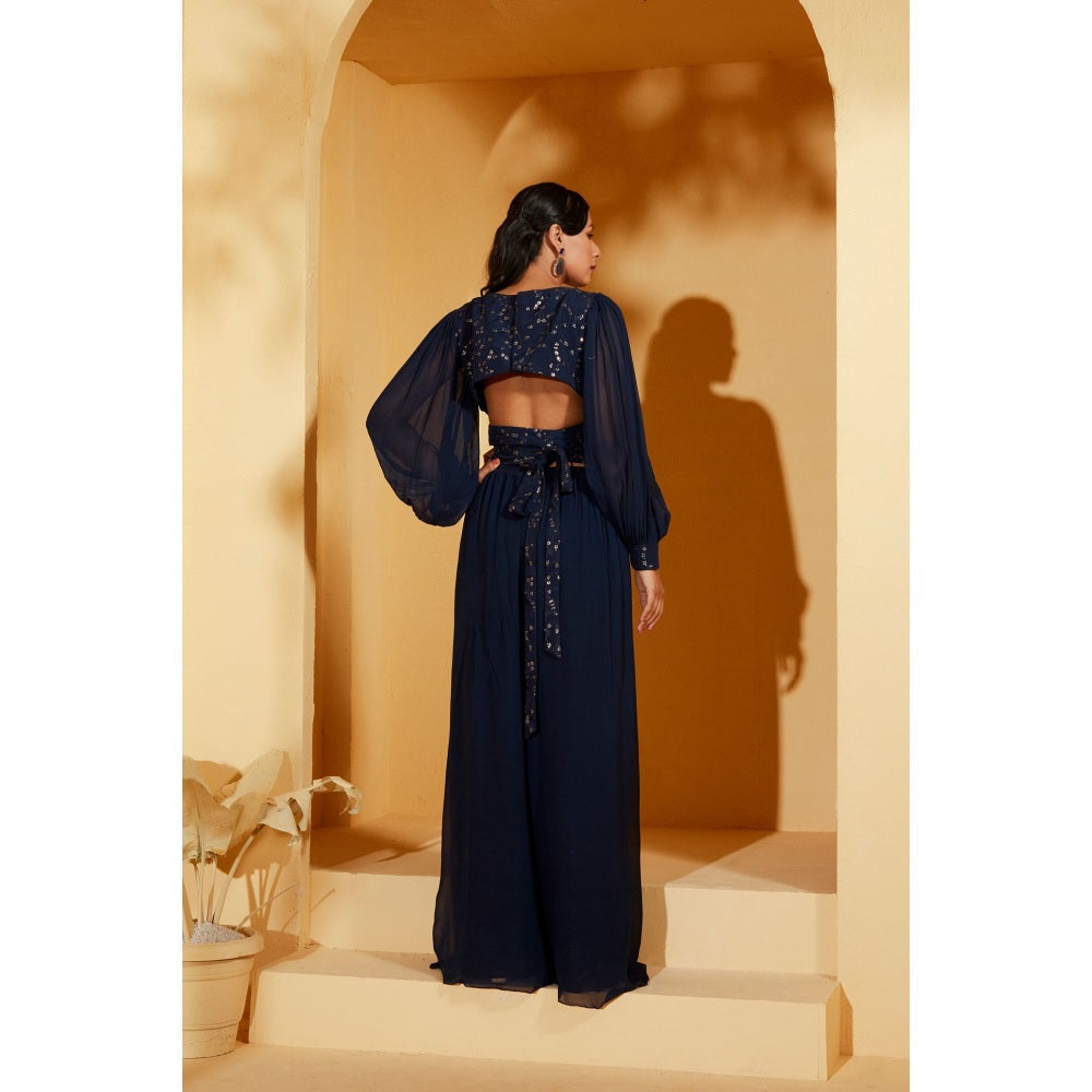 Suruchi Parakh Womens Navy Blue Embellished Co-ord (Set of 2)