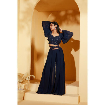 Suruchi Parakh Womens Navy Blue Embellished Co-ord (Set of 2)