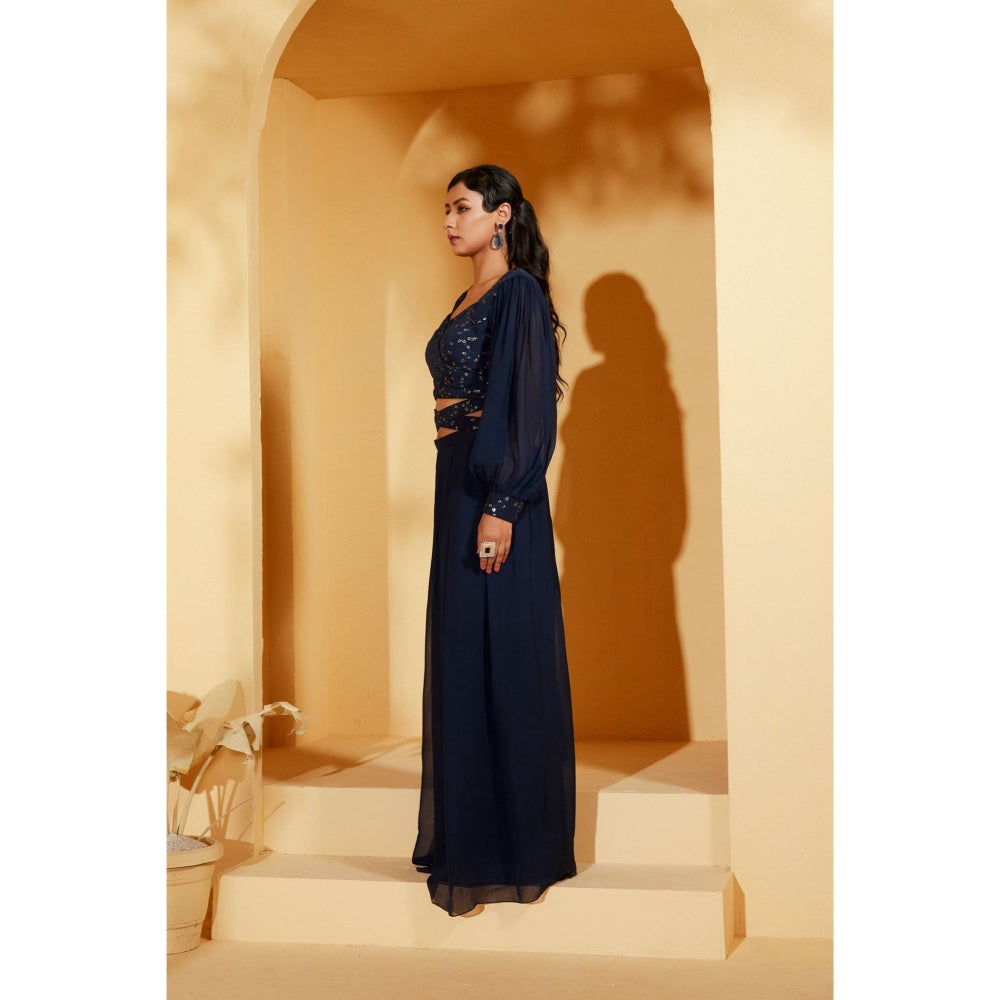 Suruchi Parakh Womens Navy Blue Embellished Co-ord (Set of 2)