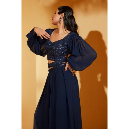 Suruchi Parakh Womens Navy Blue Embellished Co-ord (Set of 2)