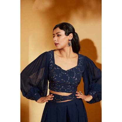 Suruchi Parakh Womens Navy Blue Embellished Co-ord (Set of 2)