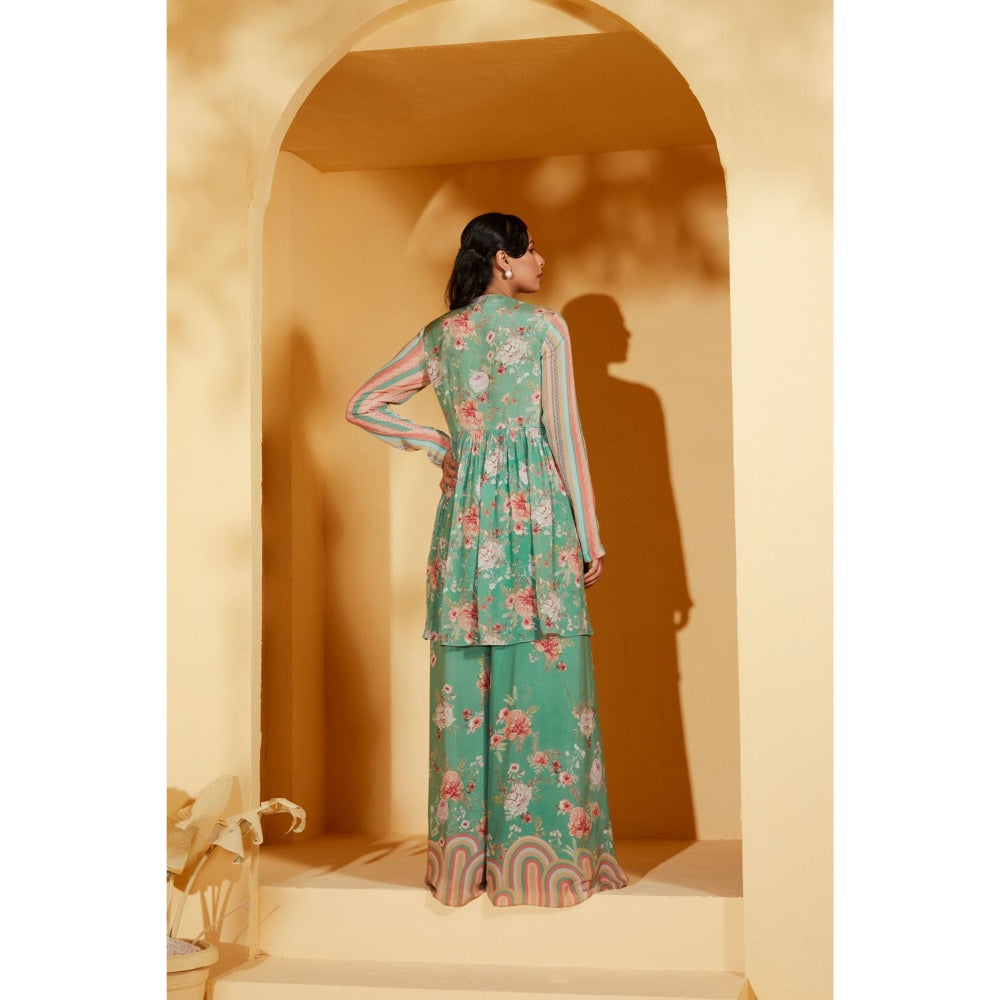 Suruchi Parakh Womens Turquoise Embellished Co-ord (Set of 2)