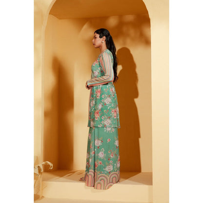 Suruchi Parakh Womens Turquoise Embellished Co-ord (Set of 2)