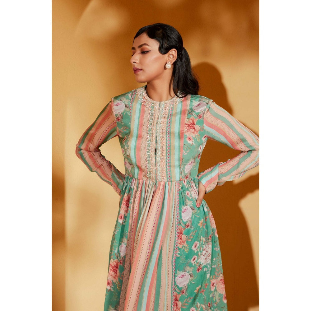 Suruchi Parakh Womens Turquoise Embellished Co-ord (Set of 2)