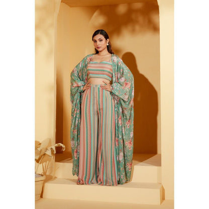 Suruchi Parakh Womens Floral Print Jacket with Bustier and Palazzo (Set of 3)