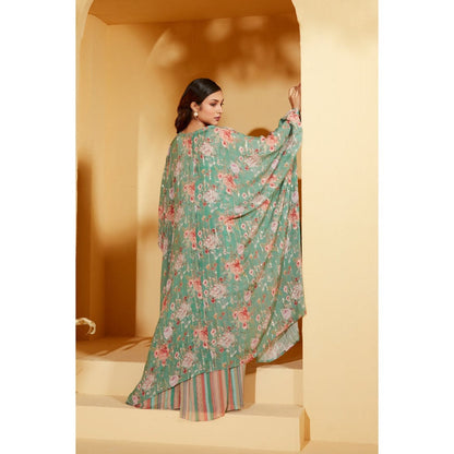 Suruchi Parakh Womens Floral Print Jacket with Bustier and Palazzo (Set of 3)