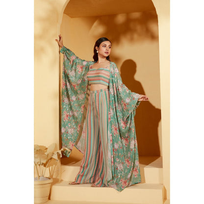 Suruchi Parakh Womens Floral Print Jacket with Bustier and Palazzo (Set of 3)