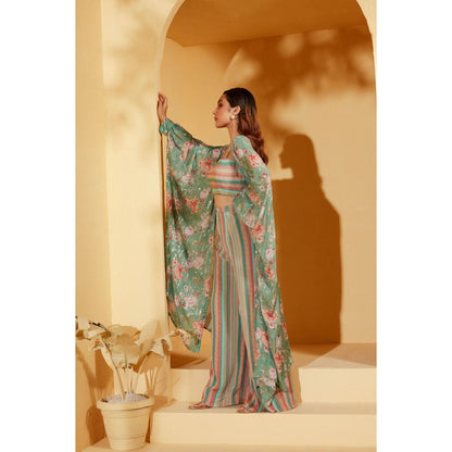 Suruchi Parakh Womens Floral Print Jacket with Bustier and Palazzo (Set of 3)