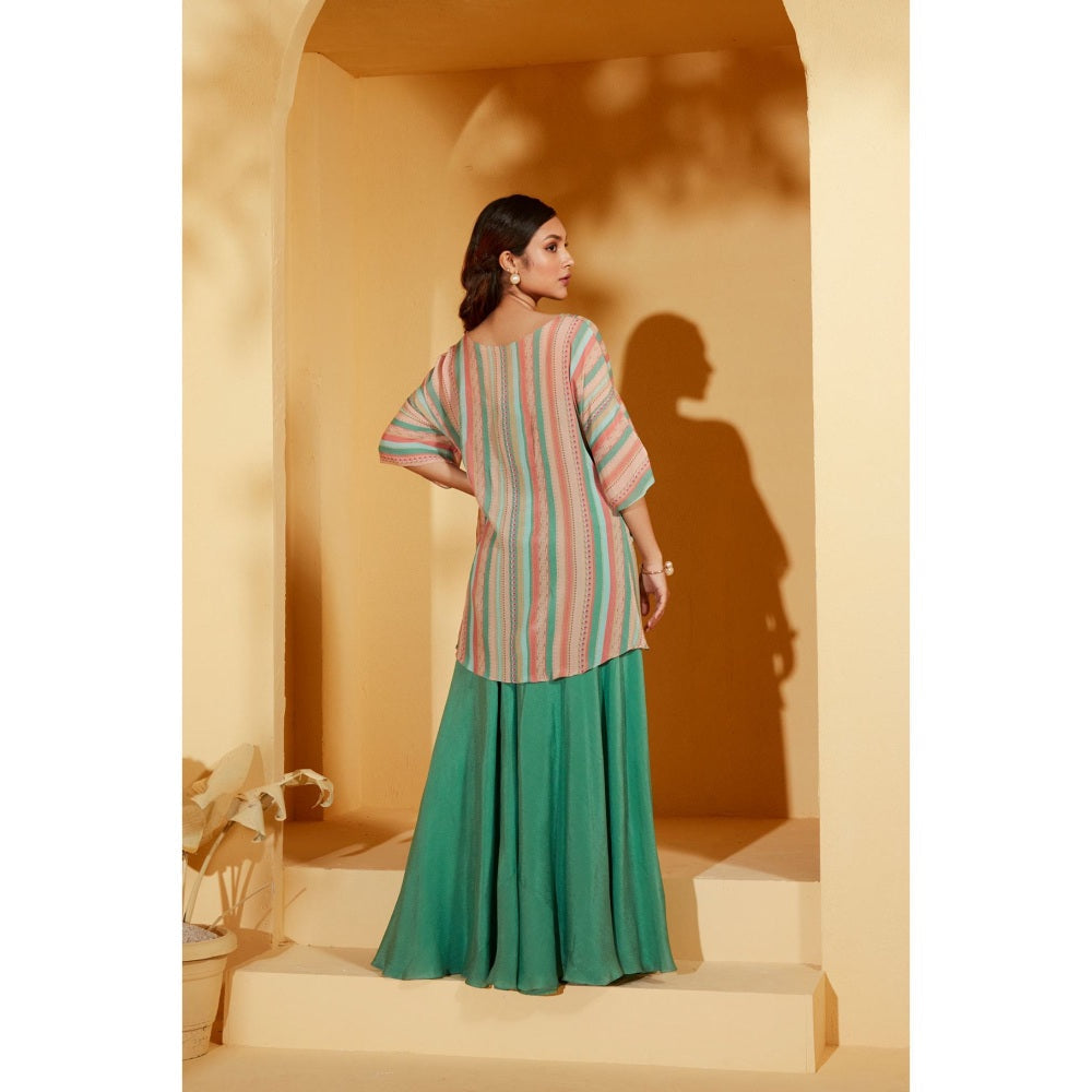 Suruchi Parakh Womens Turquoise Stripes Top and Palazzo (Set of 2)