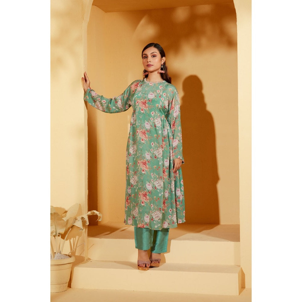 Suruchi Parakh Womens Green Floral Print Kurta and Pant (Set of 2)
