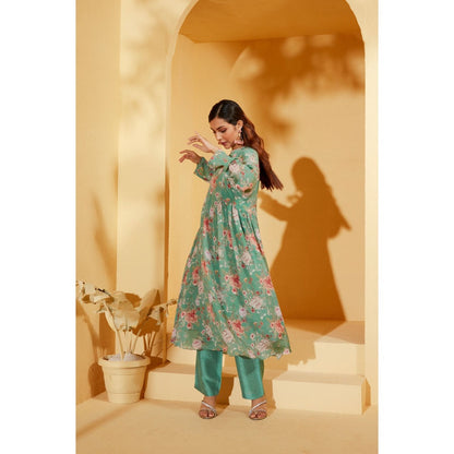 Suruchi Parakh Womens Green Floral Print Kurta and Pant (Set of 2)