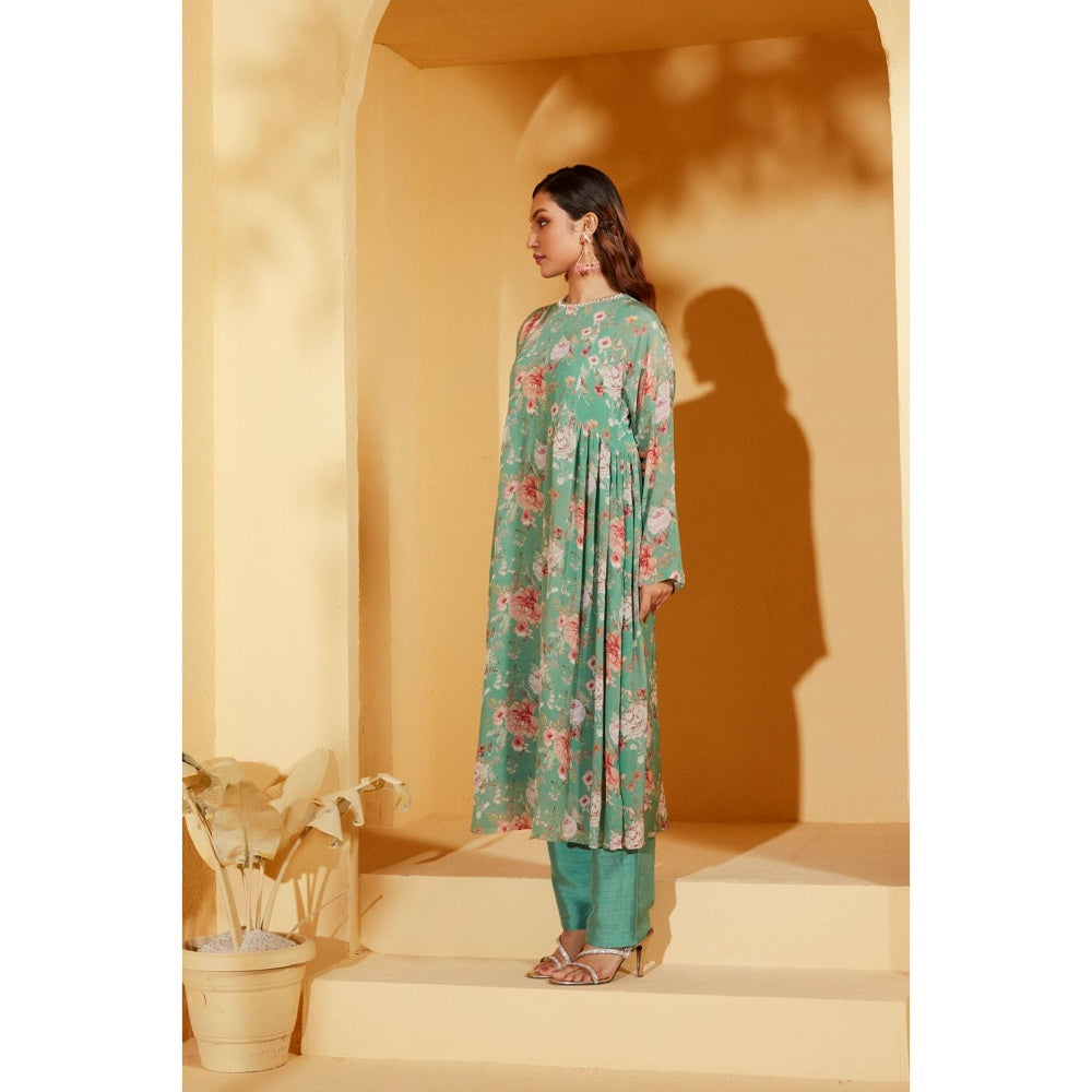 Suruchi Parakh Womens Green Floral Print Kurta and Pant (Set of 2)