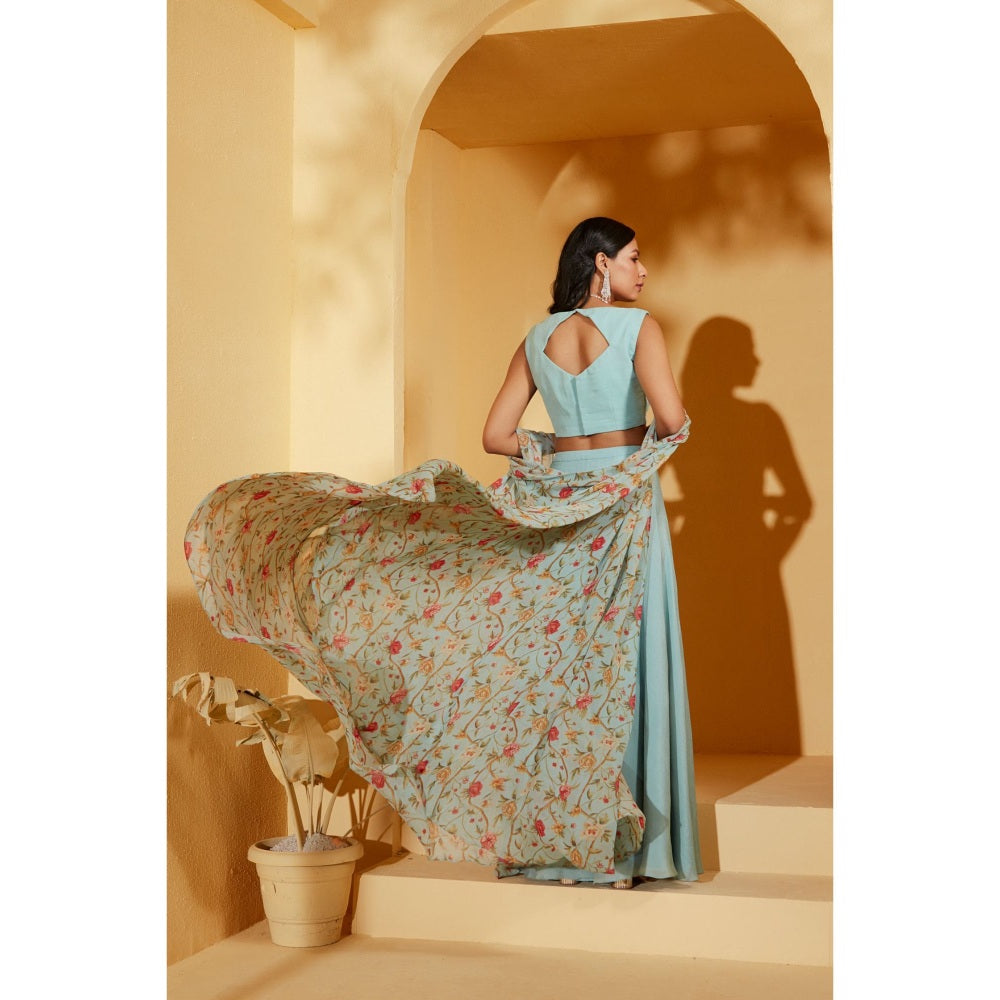 Suruchi Parakh Blue Jacket with Blouse and Palazzo (Set of 3)