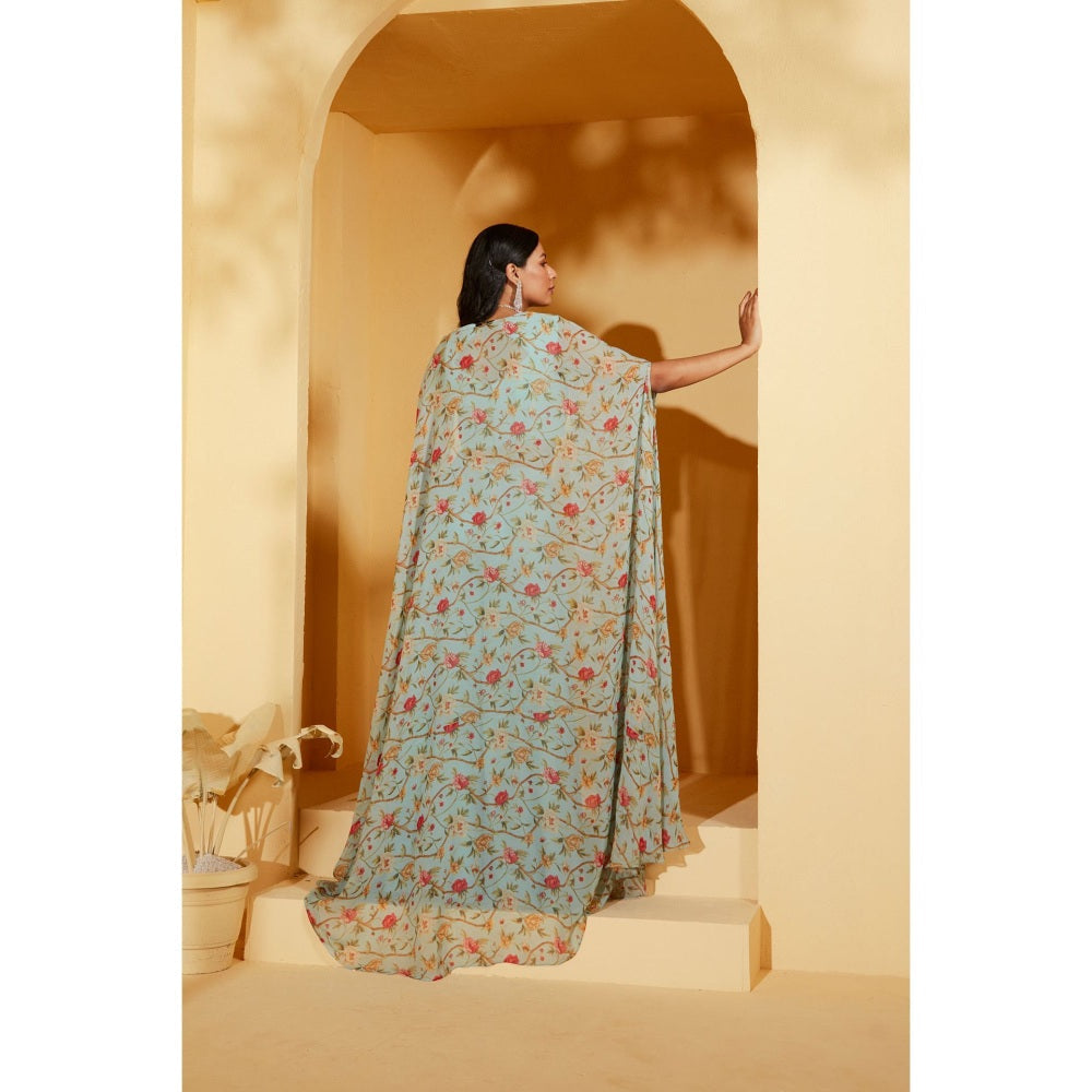 Suruchi Parakh Blue Jacket with Blouse and Palazzo (Set of 3)