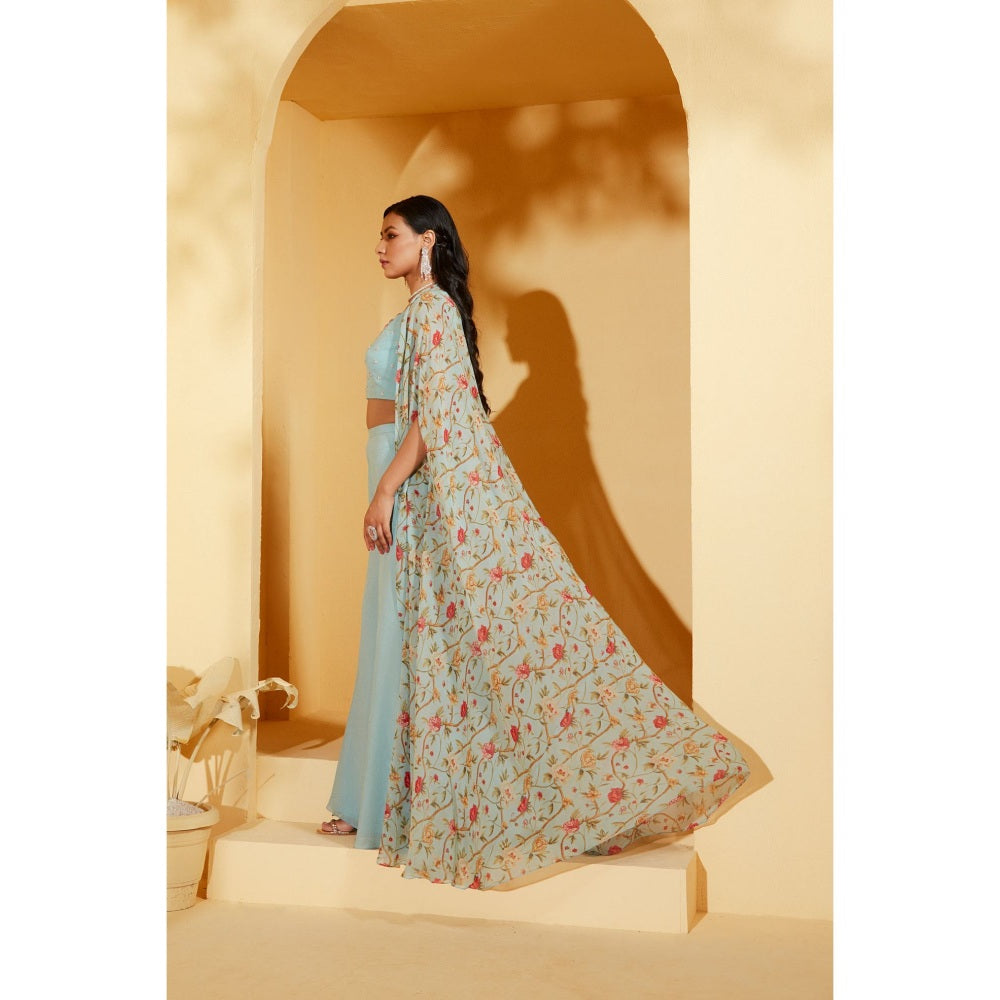 Suruchi Parakh Blue Jacket with Blouse and Palazzo (Set of 3)