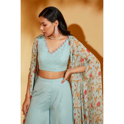 Suruchi Parakh Blue Jacket with Blouse and Palazzo (Set of 3)