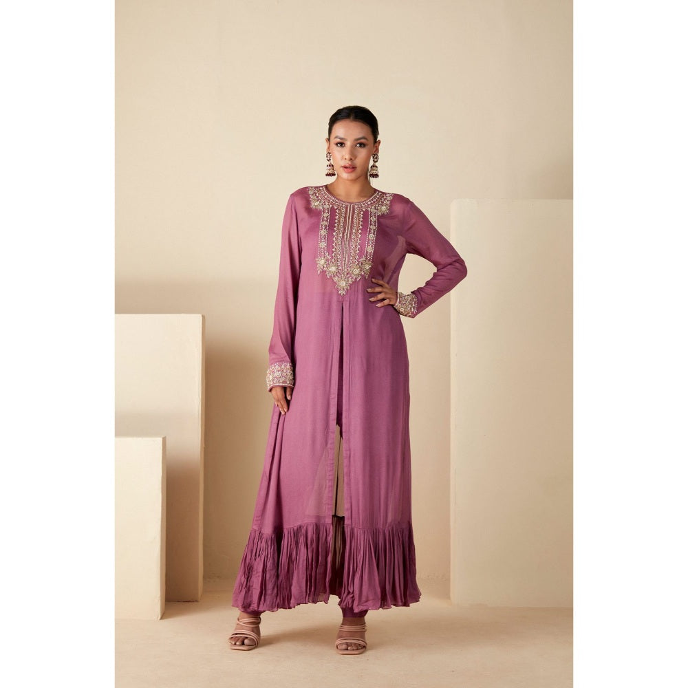 Suruchi Parakh Mauve Womens Embellished Kurta with Pant and Bustier (Set of 3)