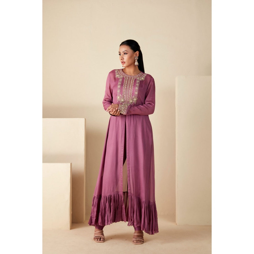 Suruchi Parakh Mauve Womens Embellished Kurta with Pant and Bustier (Set of 3)