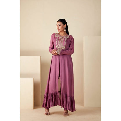 Suruchi Parakh Mauve Womens Embellished Kurta with Pant and Bustier (Set of 3)
