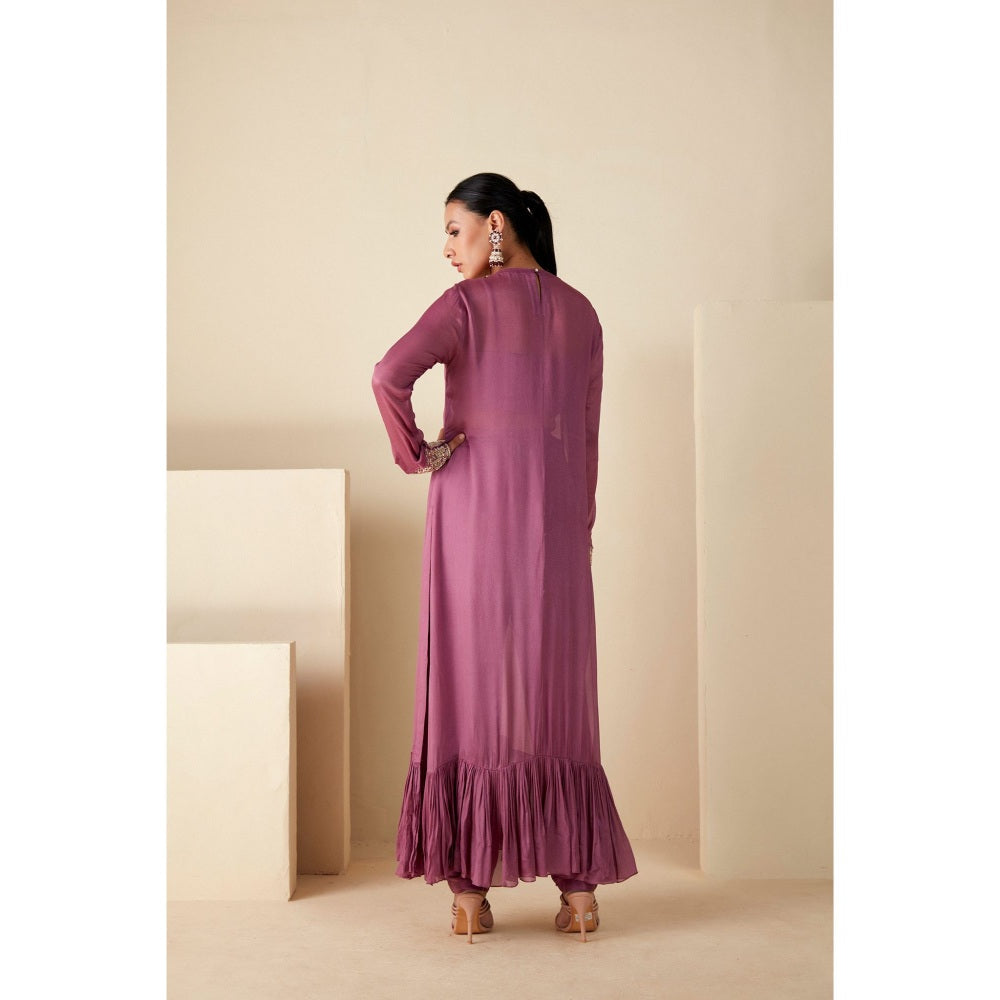 Suruchi Parakh Mauve Womens Embellished Kurta with Pant and Bustier (Set of 3)