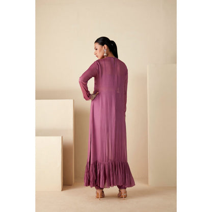 Suruchi Parakh Mauve Womens Embellished Kurta with Pant and Bustier (Set of 3)