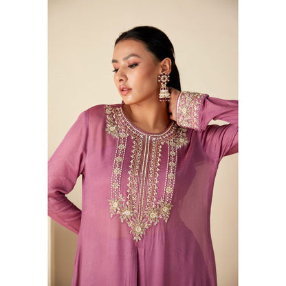 Suruchi Parakh Mauve Womens Embellished Kurta with Pant and Bustier (Set of 3)