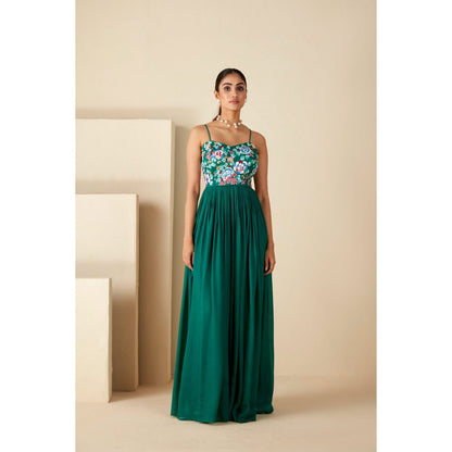 Suruchi Parakh Womens Green Embroidered Maxi Dress