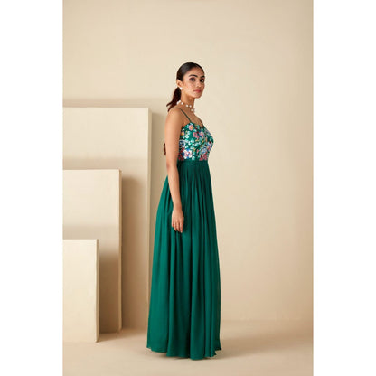 Suruchi Parakh Womens Green Embroidered Maxi Dress