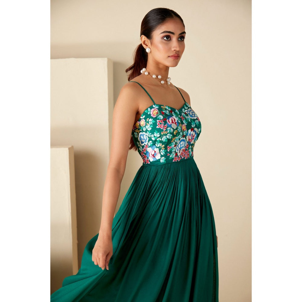 Suruchi Parakh Womens Green Embroidered Maxi Dress