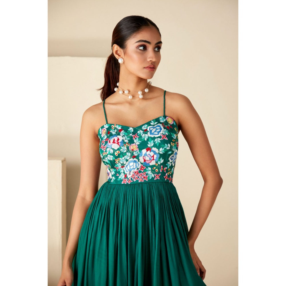 Suruchi Parakh Womens Green Embroidered Maxi Dress