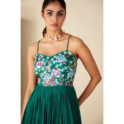 Suruchi Parakh Womens Green Embroidered Maxi Dress