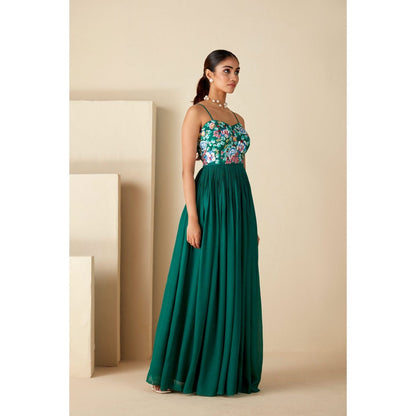 Suruchi Parakh Womens Green Embroidered Maxi Dress