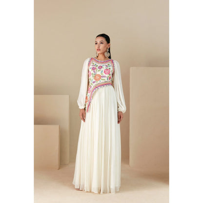 Suruchi Parakh Womens Off White Embroidered Maxi Dress