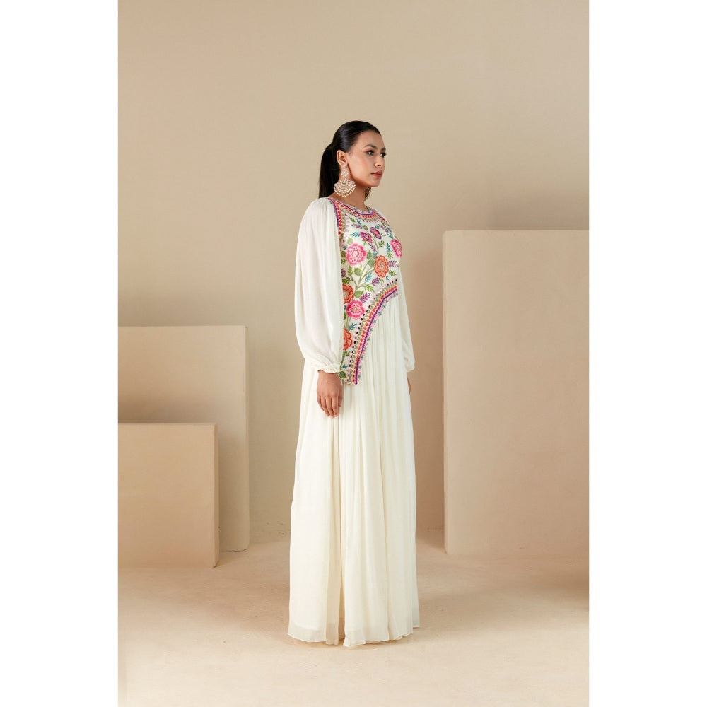 Suruchi Parakh Womens Off White Embroidered Maxi Dress