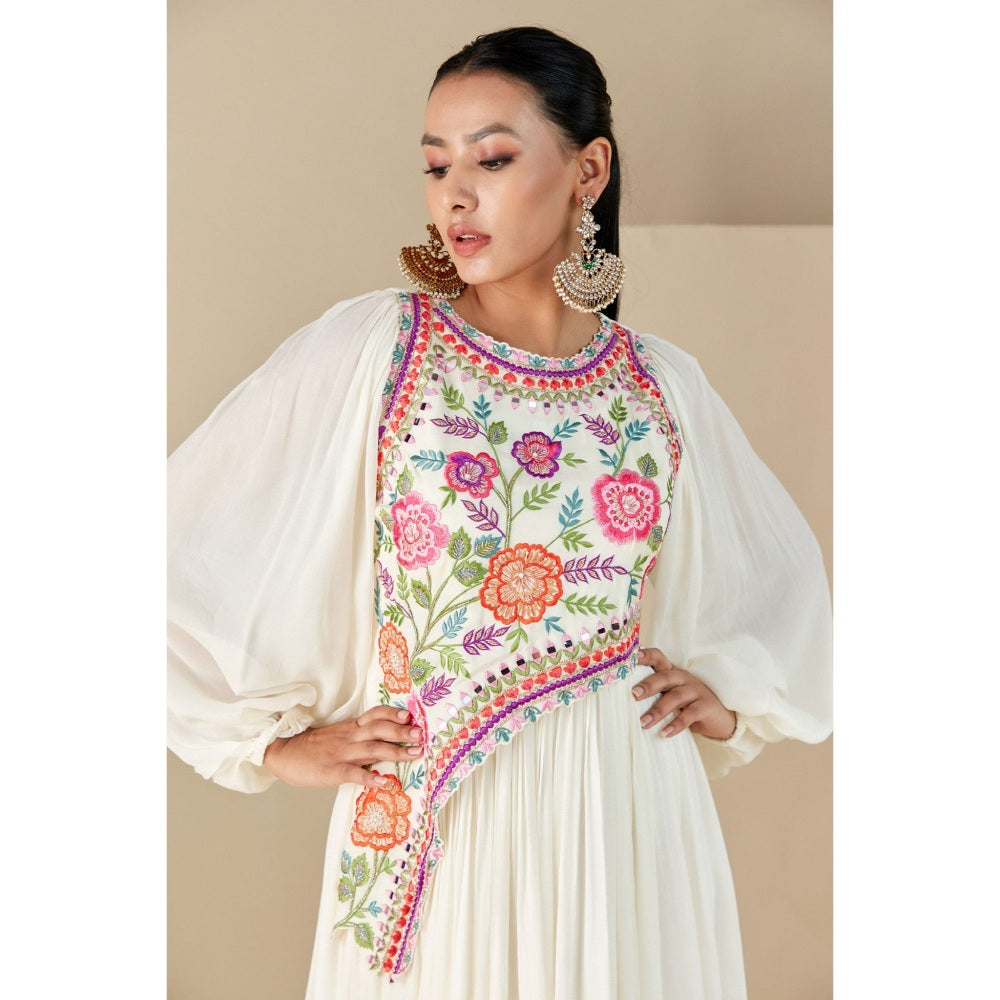 Suruchi Parakh Womens Off White Embroidered Maxi Dress